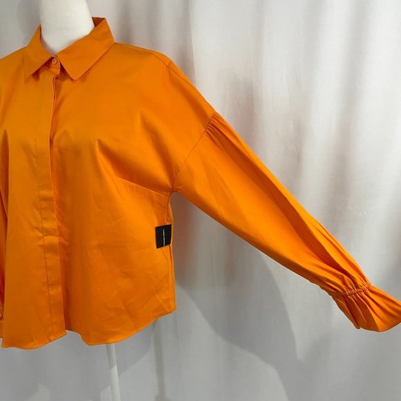 New INC Flared Cuff Button Down Shirt Relaxed Fit Tangerine Orange Size Medium - Picture 9 of 16